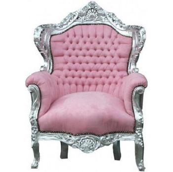 Barock Sessel Rosa/Silber von Casa Padrino