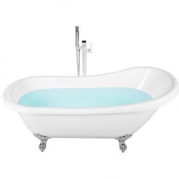 Bañera Acáreo Beliani Cayman 153x77 en Blanco y Plateado