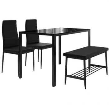 Table à Manger Élégante Noir 120x70 cm – Kit 4 Pièces