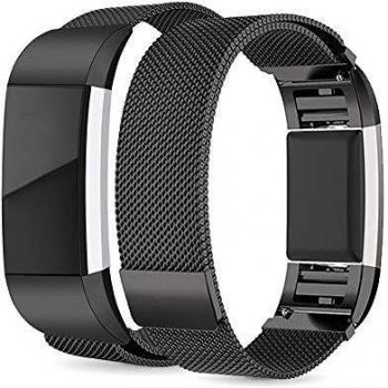 Alinsea kompatibel Fitbit Charge 3 Armband, Metall Armband, Premium Edelstahl Sport Mit Metall einzigartiger Magnet Schnalle Lock Uhrband kompatibel Fitbit Charge3 Armbänder (L, Schwarz)