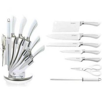 Royalty Line 8‑teiliges Messerset – Kochmesser, Messerblock, Ständer (Weiß)