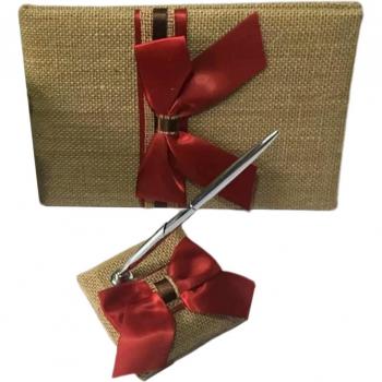 Burlap-Satin Wedding Guest Book - Includes Pen