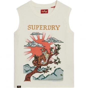 Superdry Damen-Tank mit Strasssteinen Tattoo‑Print