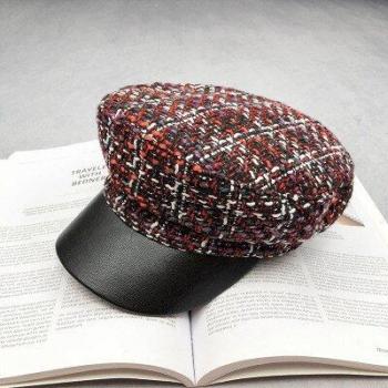 Vintage Black Plaid Octagonal Cap
