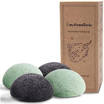 Gentle Glow Konjac Facial Sponges with Activated Charcoal and Aloe Vera, 4pc. Set