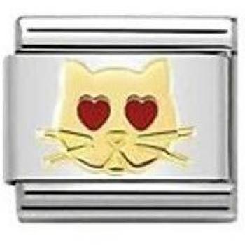 Heart-Eyed Cat Charm in Classic Gold