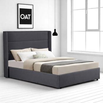 Charcoal Wilmslow Winged Headboard Double Frame, Fabric Upholstered Ottoman, Storage Bed