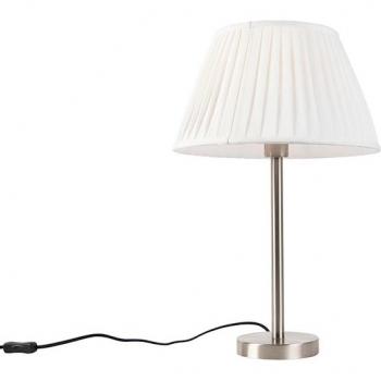 Lampada da tavolo moderna in acciaio con paralume plissettato bianco 35 cm