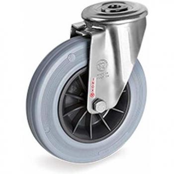 Roulette pivotante inox diamètre 50 mm avec œil caoutchouc gris