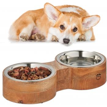 Bebedero Dual Plateado Relaxdays para Perros – 1L cada uno, 39,5 cm de largo