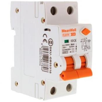 MeanWell RCBO Interruttore Magnetotermico Differenziale Tipo AC Curva C 1P+N 30mA 10A 230V IP20