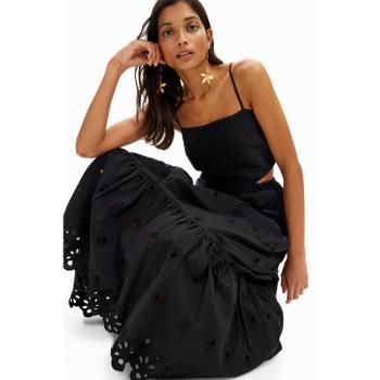XS Black Lace‑Embroidery Cut‑Out Gown
