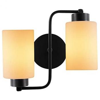Aplique de pared Wellhome, estructura de metal color negro, dimensiones 32x32x28 cm, casquillo 2 x E27, potencia máxima 40 W
