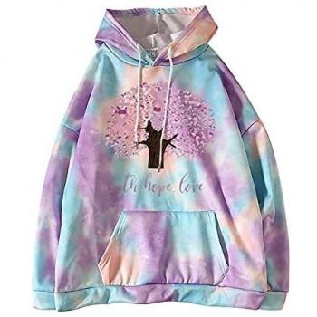 Wave166 Rote Schleifen Baum Hoodie für Frauen – Tie-Dye, Tasche, Rundhalsausschnitt