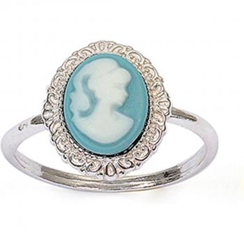 Anello argento 'Cammeo' blu argentato (rhodium) - 14x12 mm