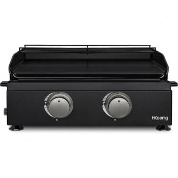 HKoenig PLX1022 Plancha Gaz 2 Feux 47x36cm - Plancha de qualité supérieure avec 2 brûleurs en u et couvercle en acier émaillé