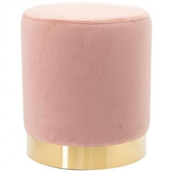 Pouf Cilindrico in Velluto Rosa con Struttura in Legno