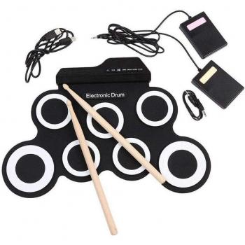 Portable Digital Roll Up Drum Pad Set - 7 Silicone USB Pads with Drumsticks and Foot Pedal