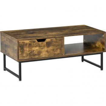Homcom Rustic Brown Coffee Table with Metal Frame