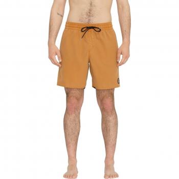 Costume da Bagno Bermuda Uomo Volcom Center 17'' Marrone Ginger con Cintura Elastica