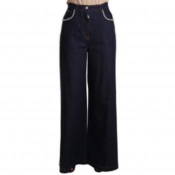 Dolce & Gabbana Women's Embellished High Rise Wide Leg Jeans - Blue - Size 36 (2)