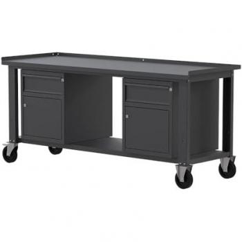 Banco lavoro con ruote Sogi X3N123AR - 2 m - piano in acciaio - 2 armadi con anta e cassetto