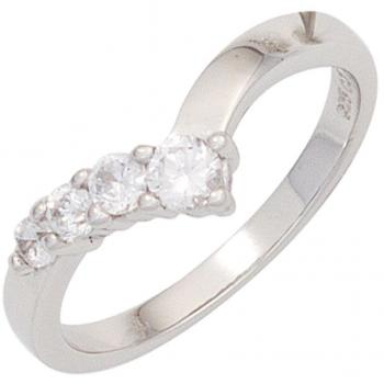 JOBO Damenring 925 Sterling Silber rhodiniert 4 Zirkonia Größe 52