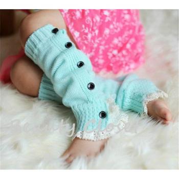Mint Blue Crochet Button Leg Warmers for Toddler Girls