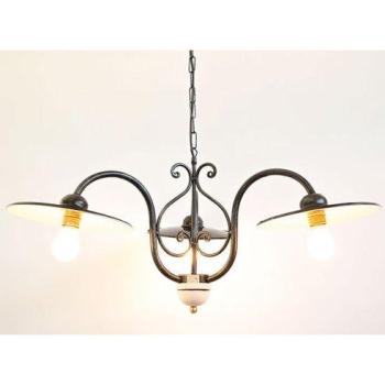 Lampadario Cruccolini 3 luci ferro battuto con piatti smaltati