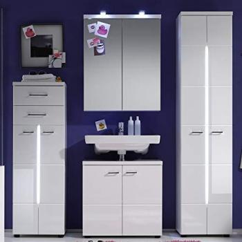 Mueble de tocador con luces LED y dos puertas, color blanco