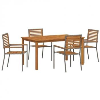 Acacia Grey Rattan Garden Dining Set – 5 Pieces