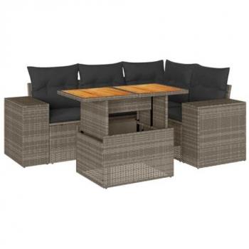 5-Piece Outdoor Grey Poly Rattan Sofa Set with Cushions