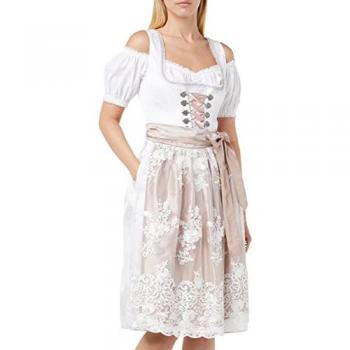 Stockerpoint Damen Dirndl Aurelie, Midi, Weiß, Gr. 42, 100% Polyester