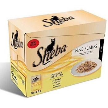 Sheba Fine Flakes Natural Poultry in Jelly Wet Cat Food Pouches - 85g (Pack of 12)