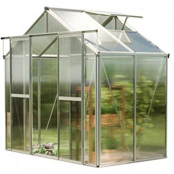 Serre de jardin TENDAPRO Saphir 2 en aluminium 259x133 cm avec panneaux double paroi de 6 mm et système d'ouverture automatique des fenêtres, incluant kit XL