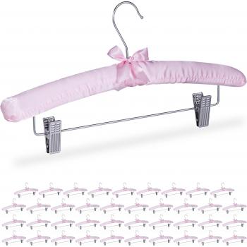 Perchas Raso Rosa 40 Unidades con Pinzas Ajustables