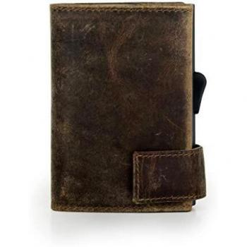 SecWal Kartenetui mit Münzfach Druckknopf (Braun)