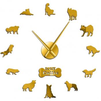 Scottish Collie Dog Self-Adhesive 3D Wall Clock - DIY Decor