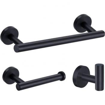 Set de Accesorios de Baño Negro: Gancho para Bata, Toallero, Barra Estante y Soporte para Papel 95AA