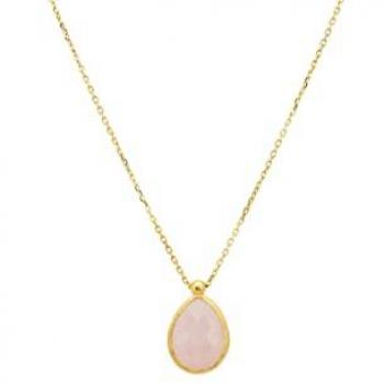 Petite Drop Necklace Gold Rose Quartz