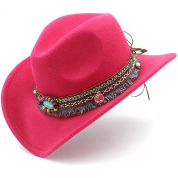 Chapeau Western en Laine pour Fille avec Ceinture - Taille 52-54CM (4-8 ans)