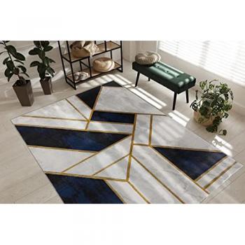 Geometric Navy & Gold Blue Carpet