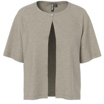 Blouse cardigane tricotée naturelle, manches courtes, col rond