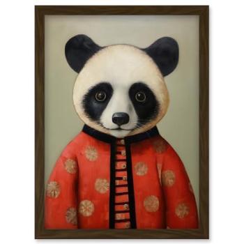 Artery8 Panda Cub Chinese School Uniform Print – Framed A4 for Children’s Room (Brown)