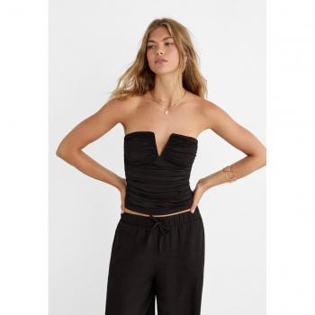 Stradivarius Black Draped V-Neck Bandeau Crop Top M
