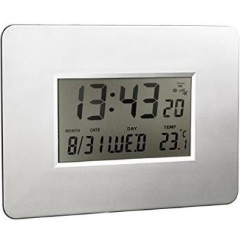 Alco Funk-Wanduhr LCD, 30x21x1,8 cm, silber
