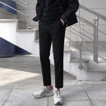 IEFB Men's Casual Black Ankle-Length Trousers