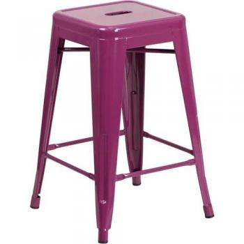 Kai Purple Industrial Backless Bar Stools – 4 Pack, 24” (66cm), Distressed Finish, Stackable