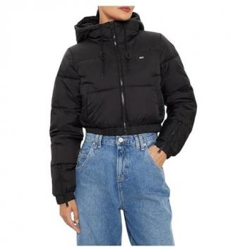 Giubbotto Piumino Donna Tommy Jeans Cropped Fit con Cappuccio Nero