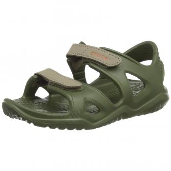 Sandales Crocs Swiftwater River pour enfant avec bout ouvert, couleur vert armée, pointure 22/23 EU